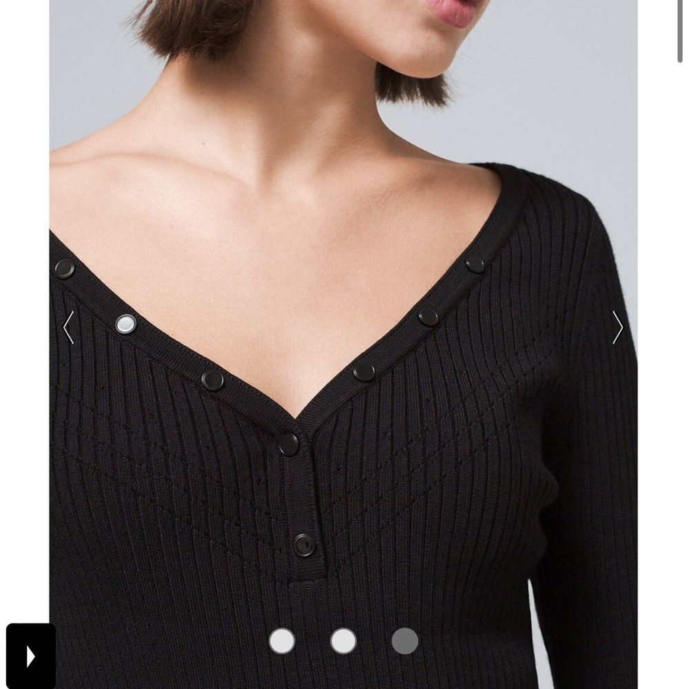 White House Black Market black Ribbed Snap-Front Henley